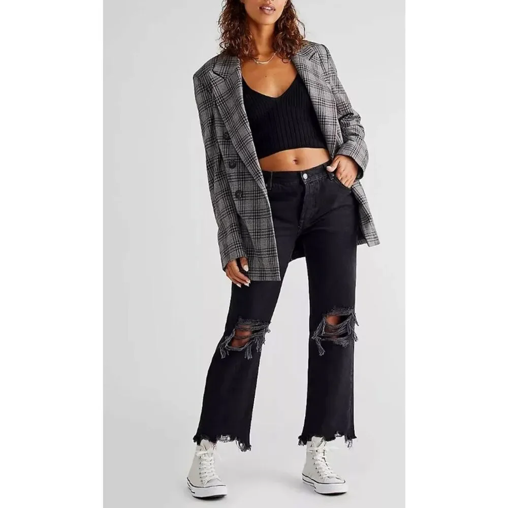 Free People We The Free Maggie Mid Rise Straight Leg Jeans | 27 in Washed Black